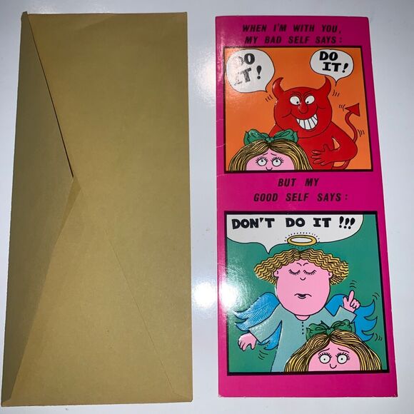 Vintage 70s Greeting Card Devil Angel Do's & Don'ts unused - Picture 1 of 5